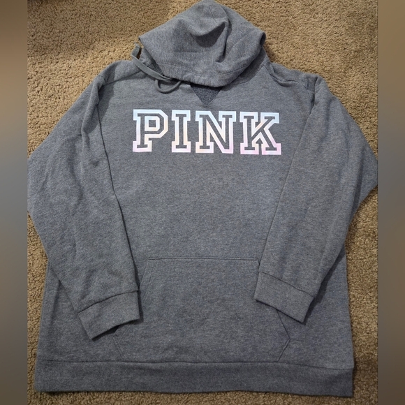 PINK Victoria's Secret Gray Hoodie with Multicolor Logo - Picture 1 of 5